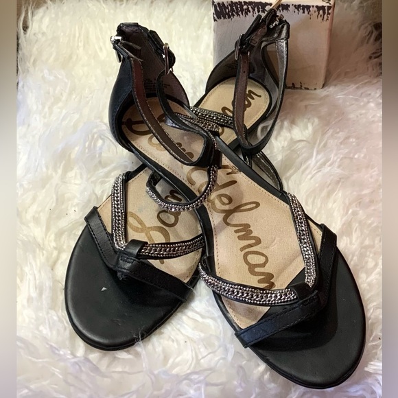 ❤️ Sam Edelman Renee Sandals Women's Size 7.5 Flats Black Chain Gladiator - Picture 4 of 6
